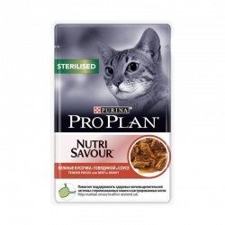 Влажный корм, Proplan (Проплан) 85 г для кастрированных котов и стерилизованных кошек говядина пауч